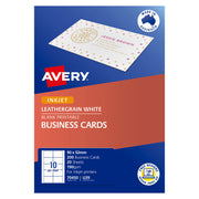 Avery Business Cards Leathergrain 190gsm Inkjet Laser 10up 20 Sheets IJ39 - Cafe Supply