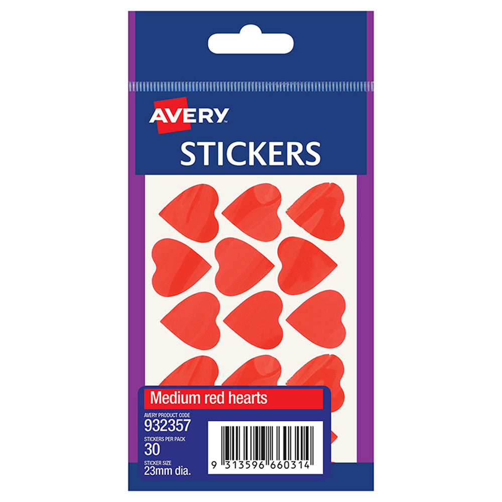 Avery Label Hearts Red Medium 30 Pack - Cafe Supply