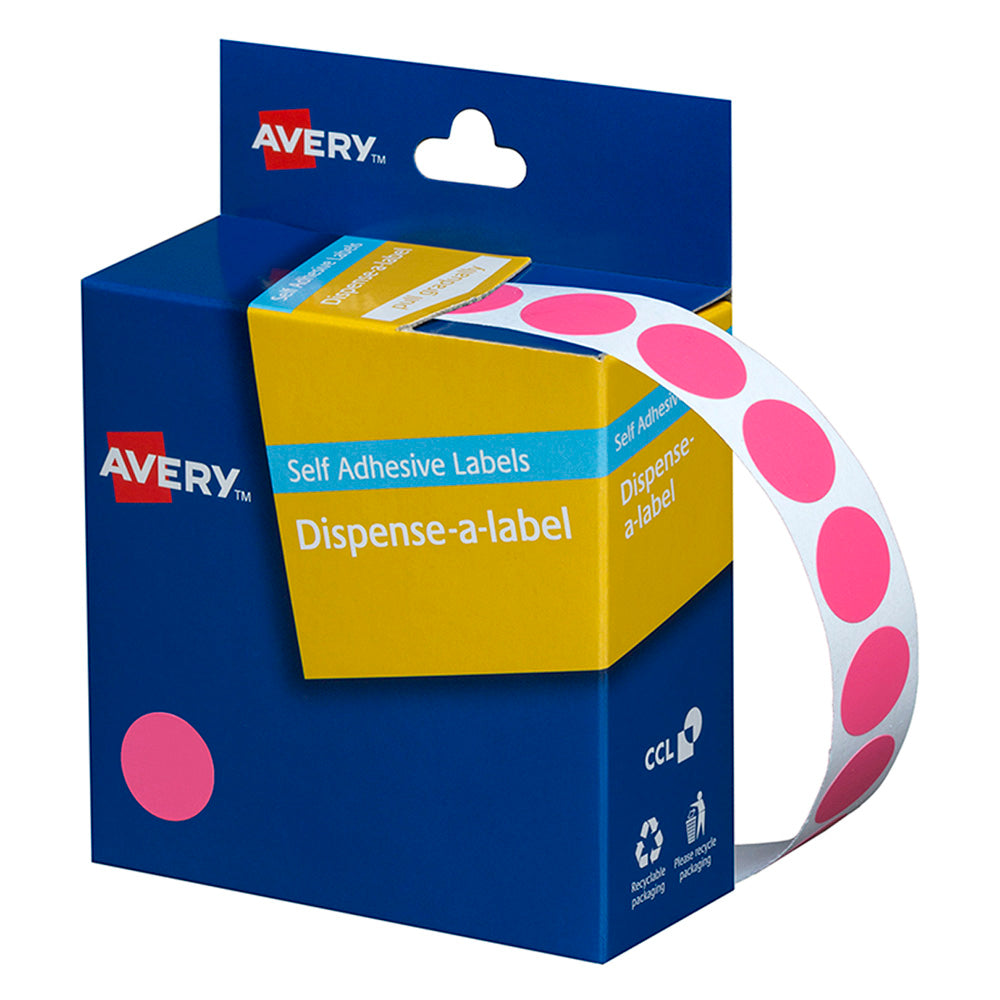 Avery Label Dispenser DMC14P Pink Round 14mm 1050 Pack - Cafe Supply