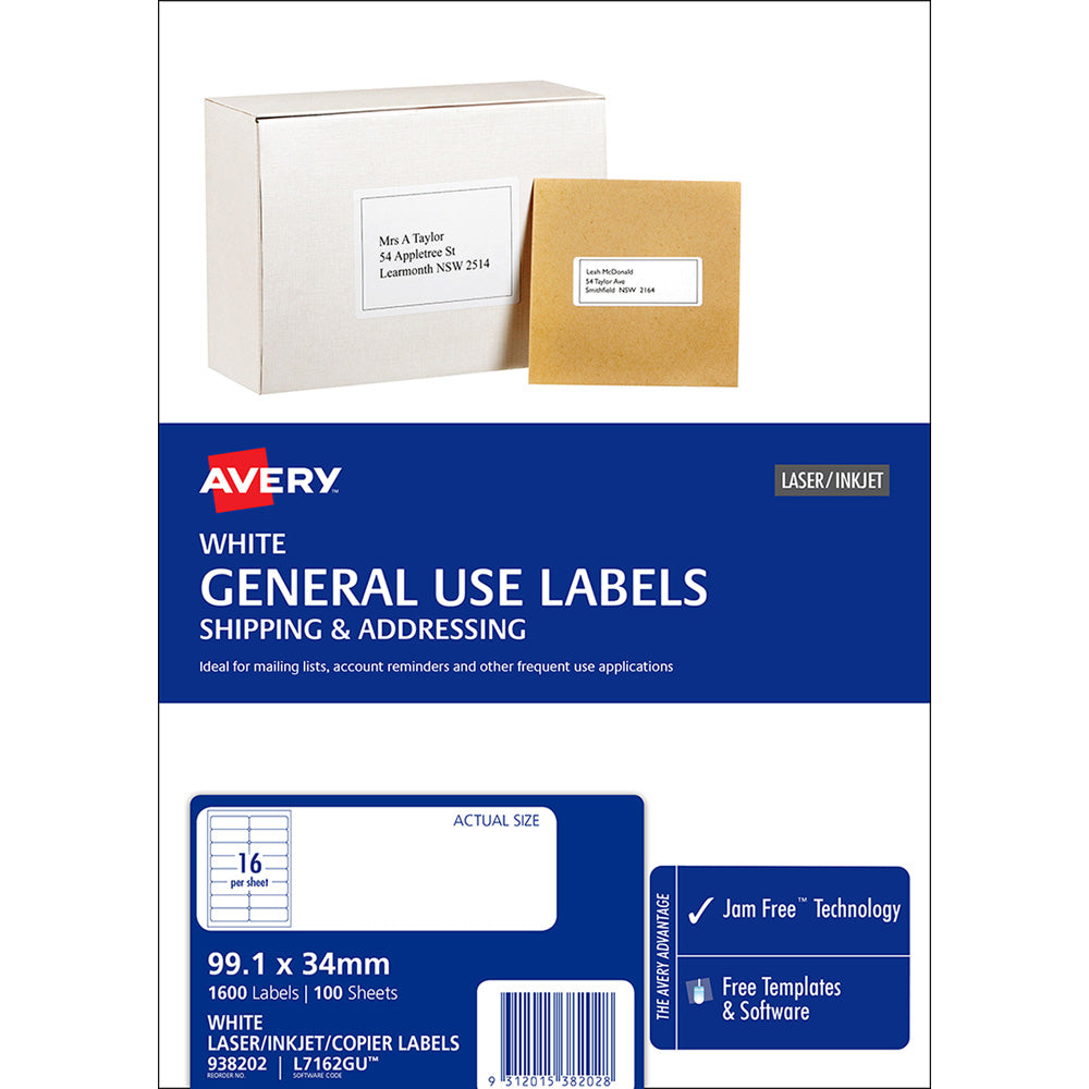Avery Label L7162 General Use A4 16up 100 Sheets 99x34mm - Cafe Supply