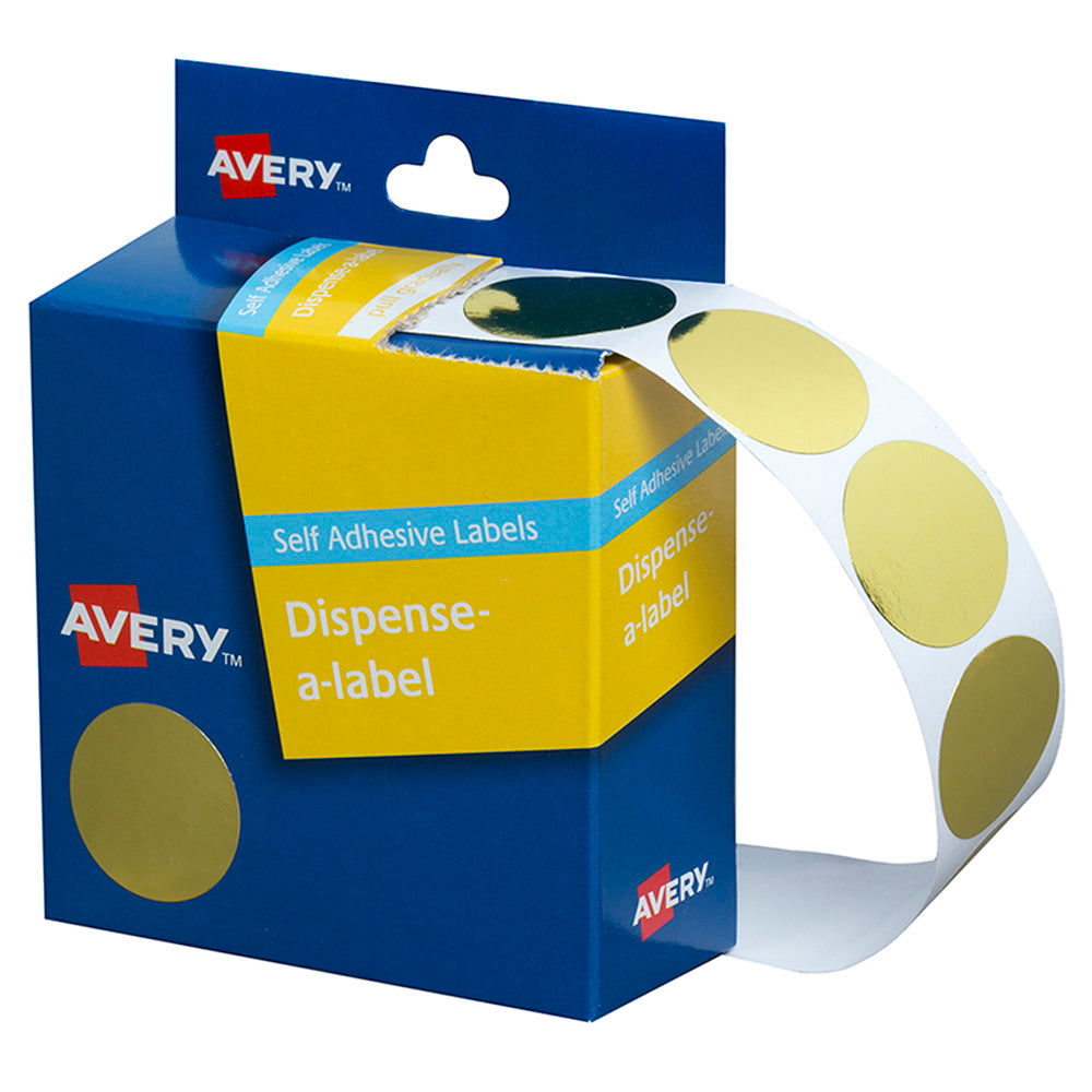 Avery Label Dispenser DMC24GO Gold Round 24mm 250 Pack - Cafe Supply