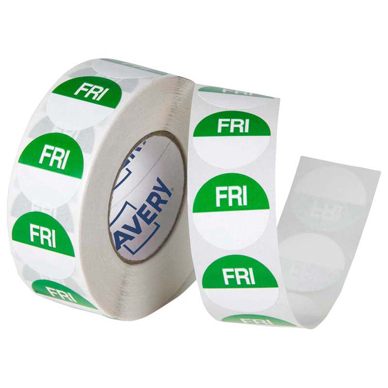 Avery Labels Friday Round Day 24mm Green White 1000 Roll - Cafe Supply
