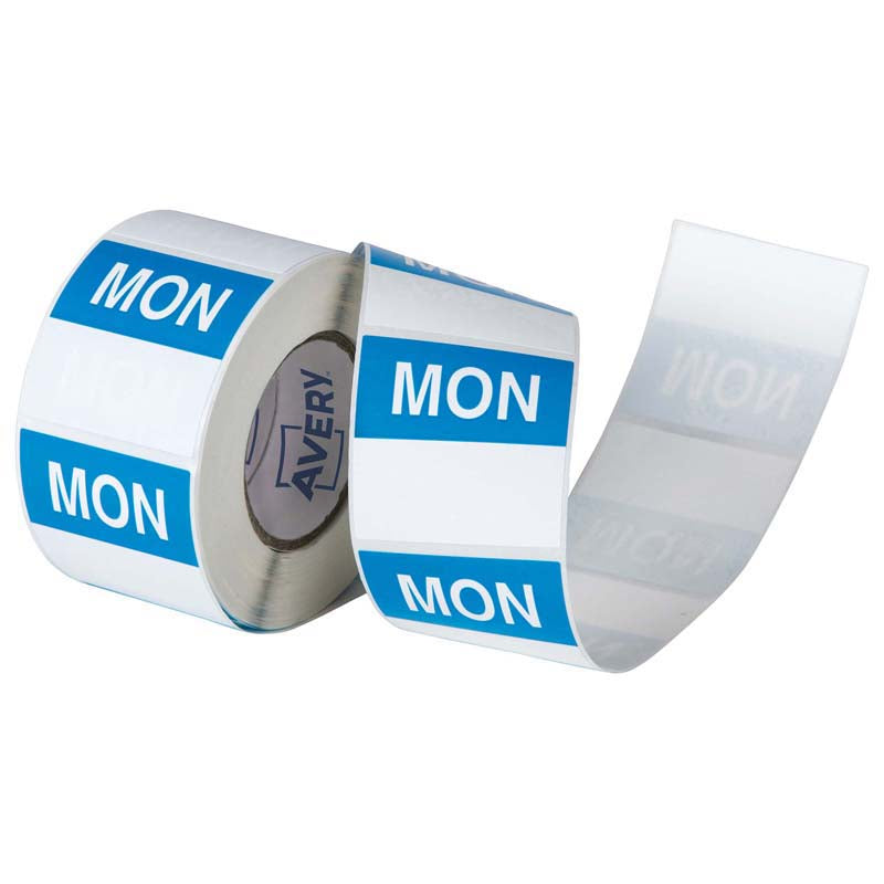 Avery Labels Monday Square Day 40x40mm Blue White 500 Roll - Cafe Supply