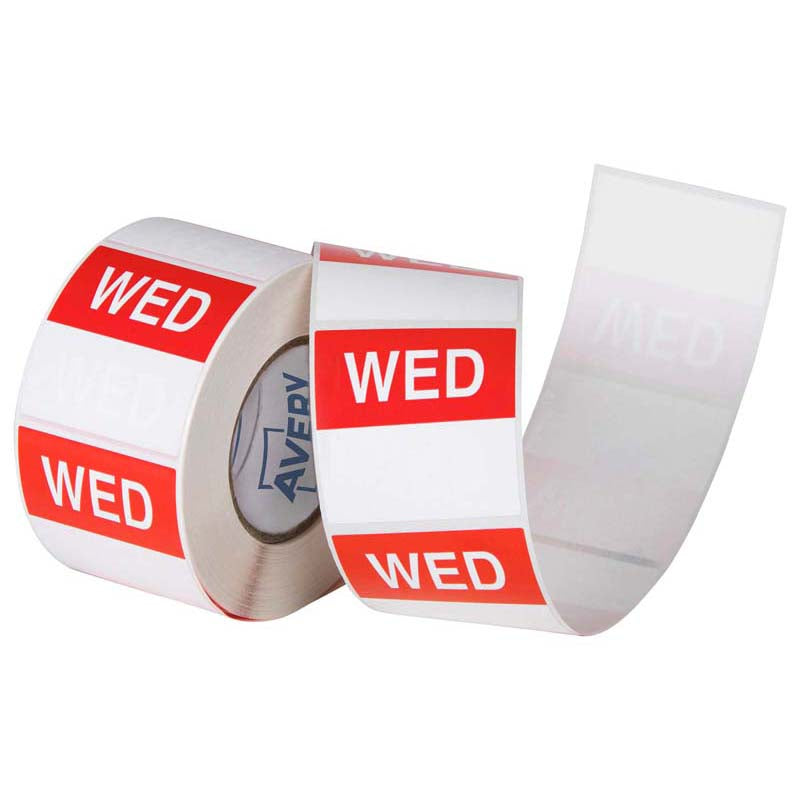 Avery Labels Wednesday Square Day 40x40mm Red White 500 Roll - Cafe Supply