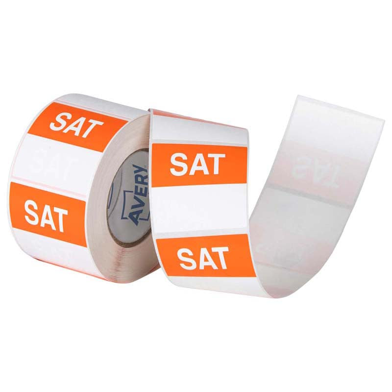 Avery Labels Saturday Square Day 40x40mm Orange White 500 Roll - Cafe Supply