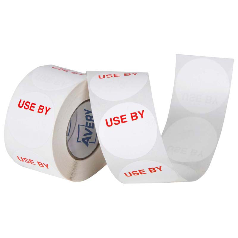Avery Labels Use By Round 40mm White Red 500 Roll - Cafe Supply