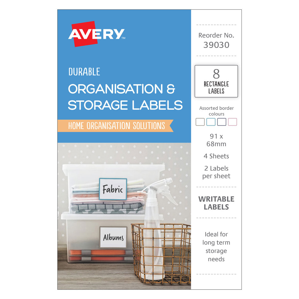 Avery Organisation & Storage Labels 91x68mm 2up 4 Sheets - Cafe Supply