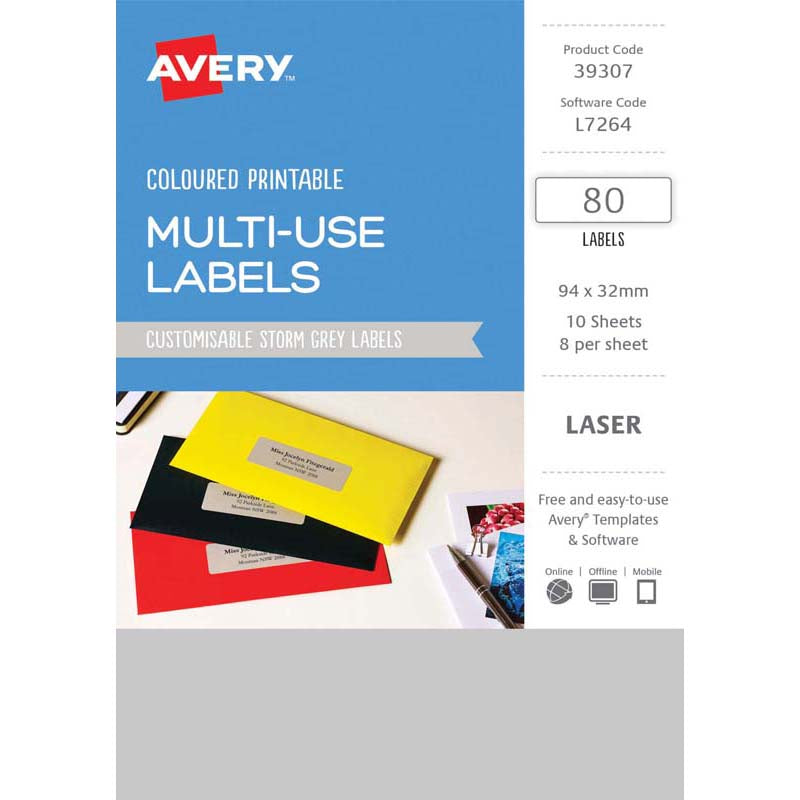 Avery Labels L7264 Storm Grey 32x94 A5 8up 10 Sheets - Cafe Supply