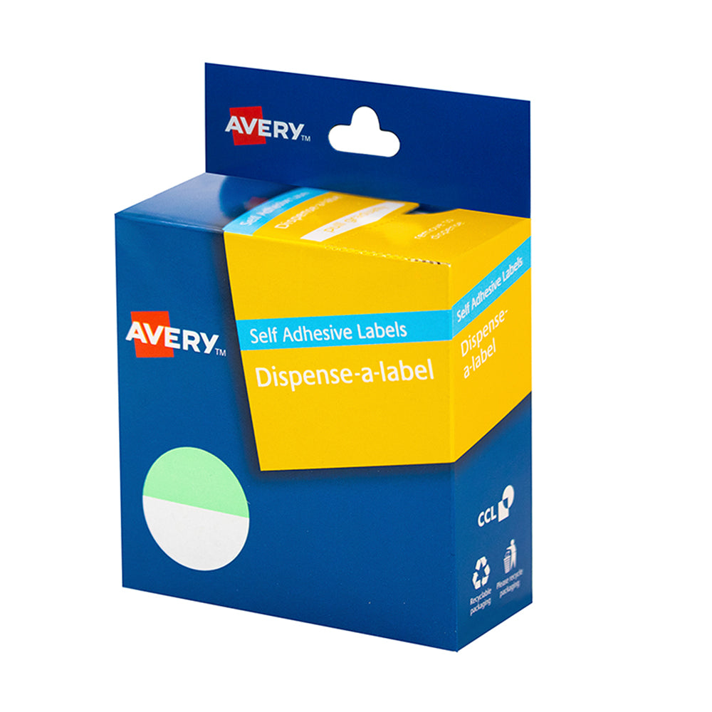 Avery Label Dispenser Green & White Round 24mm 300 Pack - Cafe Supply