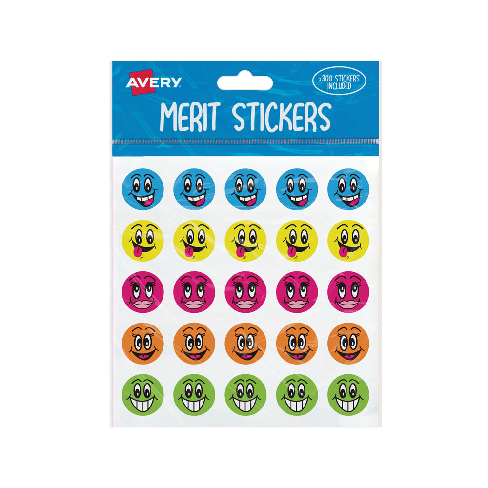 Avery Merit Stickers Smiley Faces Round 22mm 300 Pack - Cafe Supply