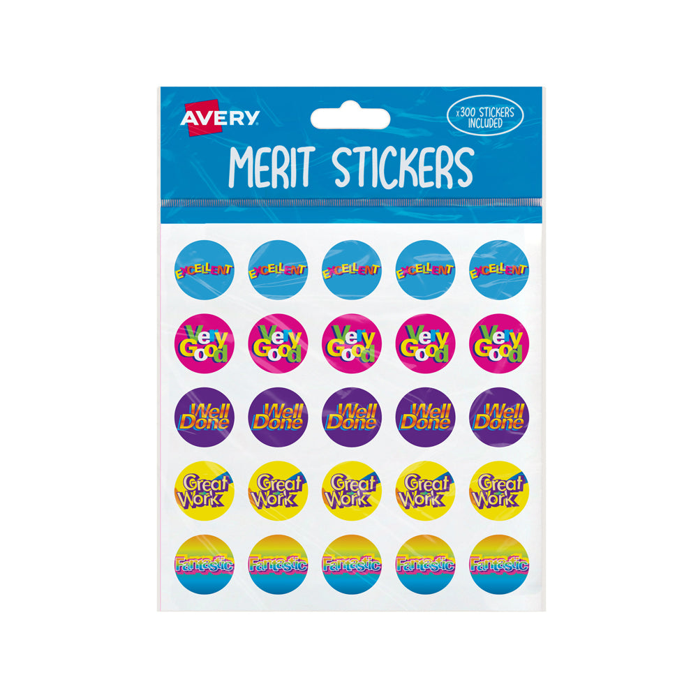Avery Merit Stickers Assorted Captions 2 Round 22mm 300 Pack - Cafe Supply