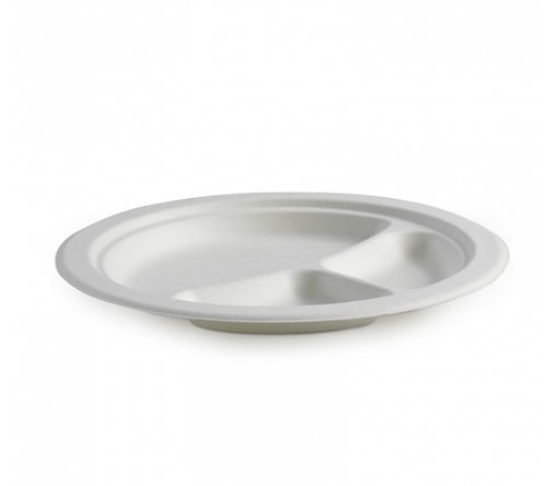 23CM / 9” 3-COMPARTMENT ROUND BIOCANE PLATE - Cafe Supply