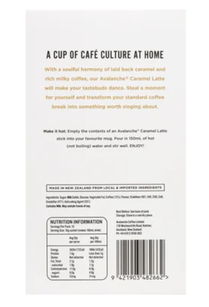 Avalanche Caramel Latte Coffee Sticks 10 x 16g - Cafe Supply