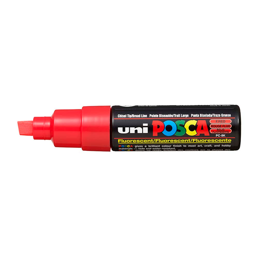 Uni Posca Marker 8.0mm Bold Chisel Fluoro Red PC-8K - Cafe Supply