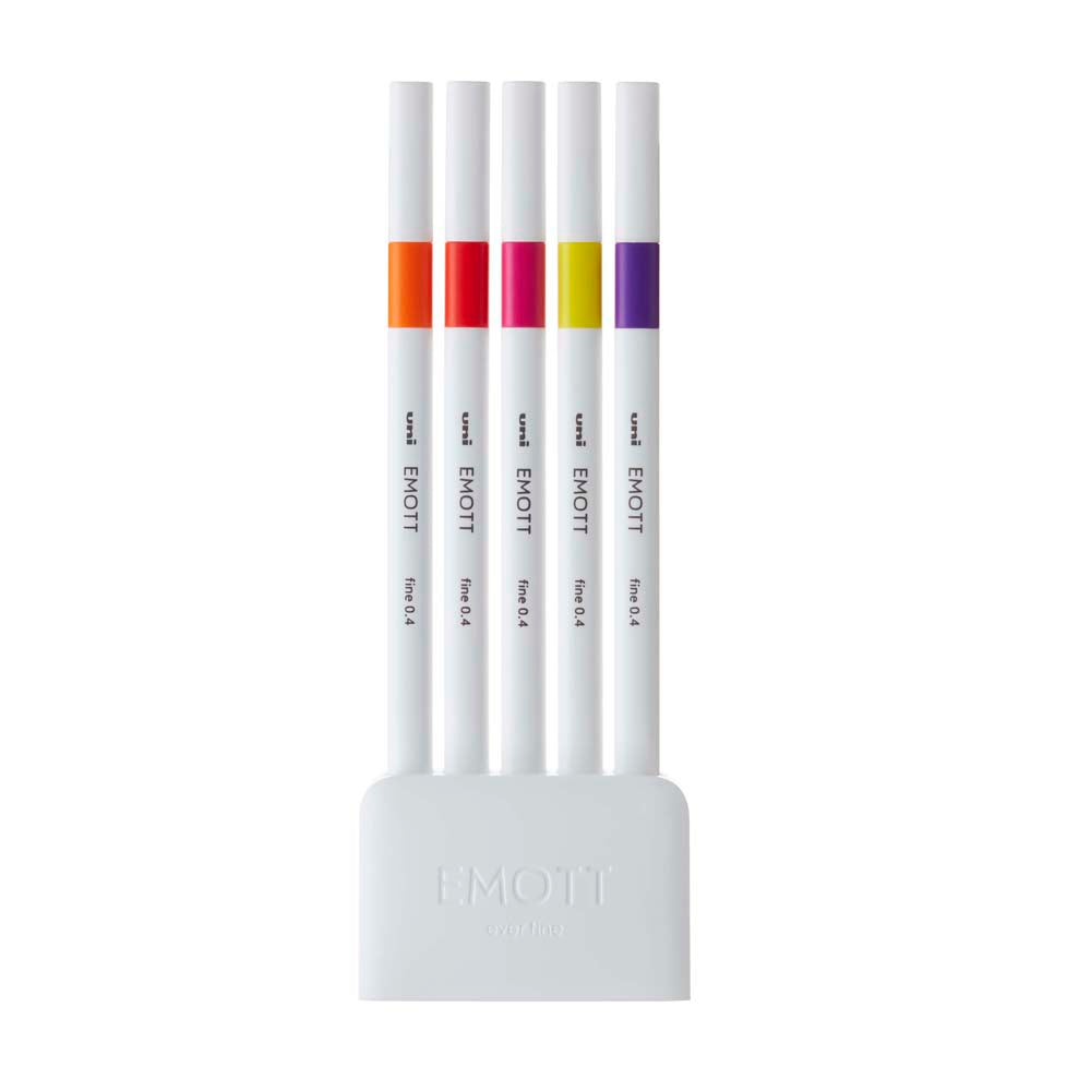 Uni Emott Everfine Fineliners 0.4mm No.2 Assorted 5 Pack - Cafe Supply