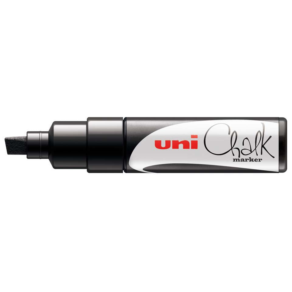 Uni Chalk Marker 8.0mm Chisel Tip Black PWE-8K - Cafe Supply