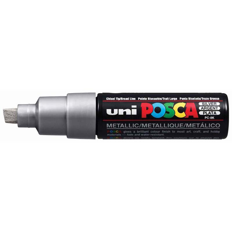 Uni Posca Marker 8.0mm Bold Chisel Silver PC-8K - Cafe Supply