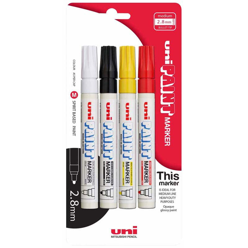 Uni Paint Marker 2.8mm Bullet Tip 4 Pack Colours PX-20 - Cafe Supply