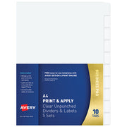 Avery Divider 10 Tab Unpunched Translucent With Labels 5 Sets Of Dividers - Cafe Supply