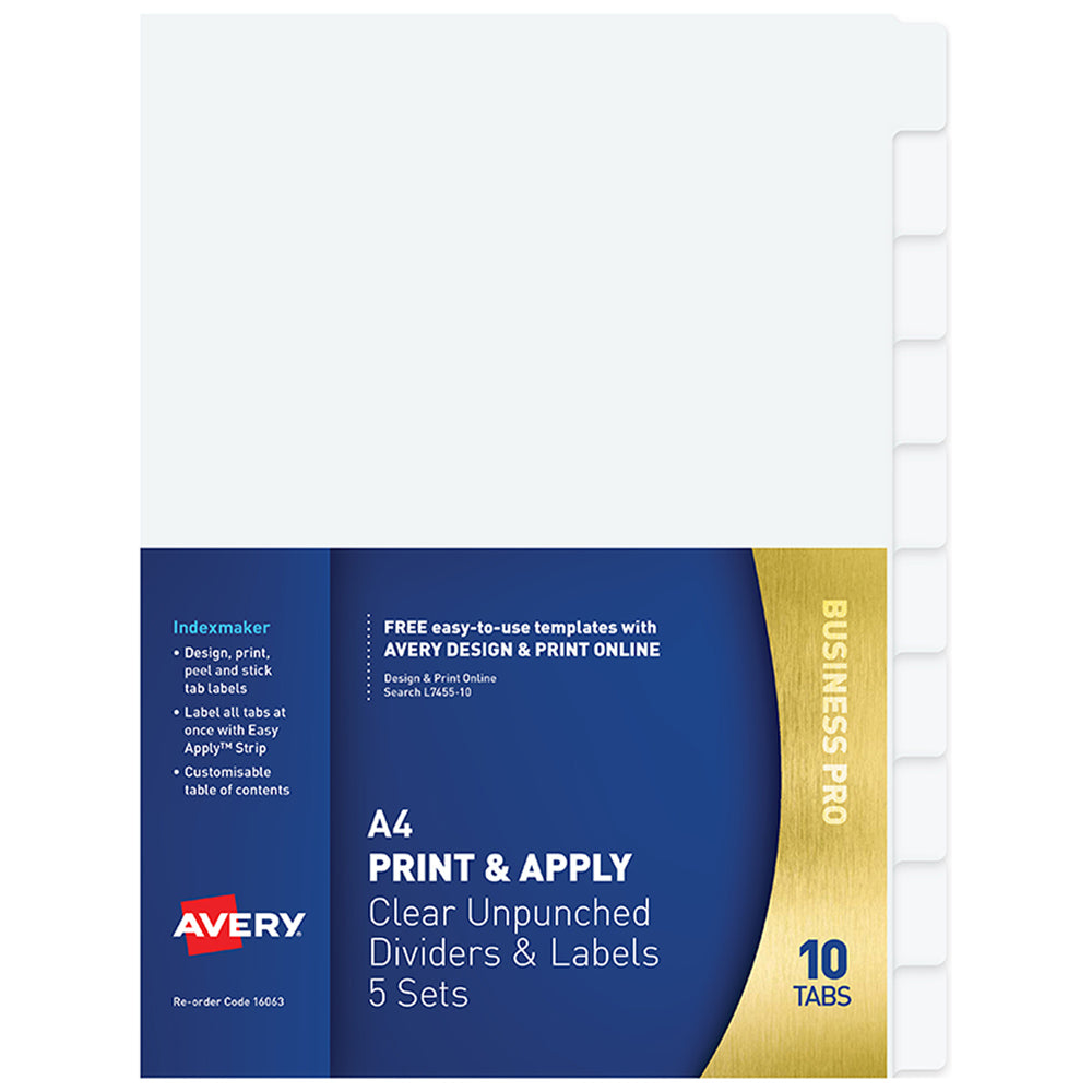 Avery Divider 10 Tab Unpunched Translucent With Labels 5 Sets Of Dividers - Cafe Supply