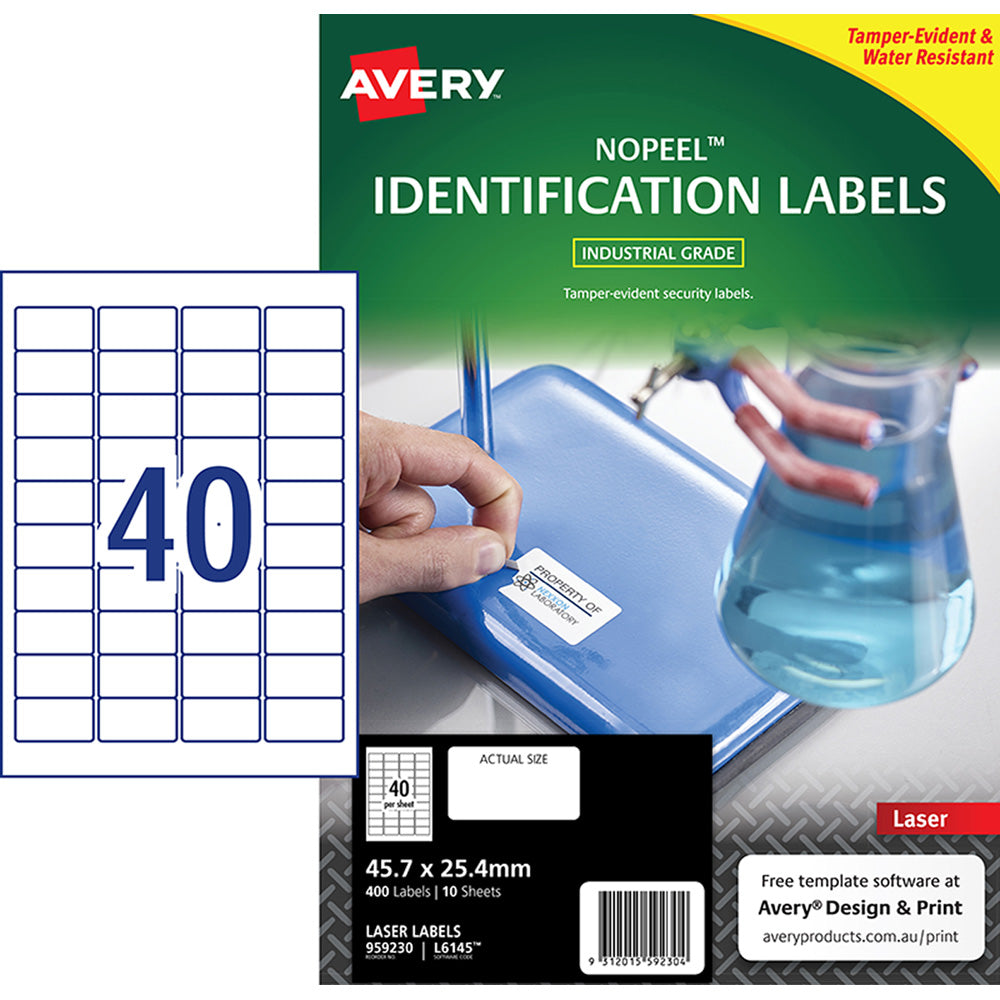 Avery No Peel Label L6145 White 40up 10 Sheets Laser 45.7x25.4mm - Cafe Supply