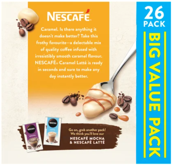 Nescafe Caramel Latte Coffee Sachets Value Pack 26pk - Cafe Supply