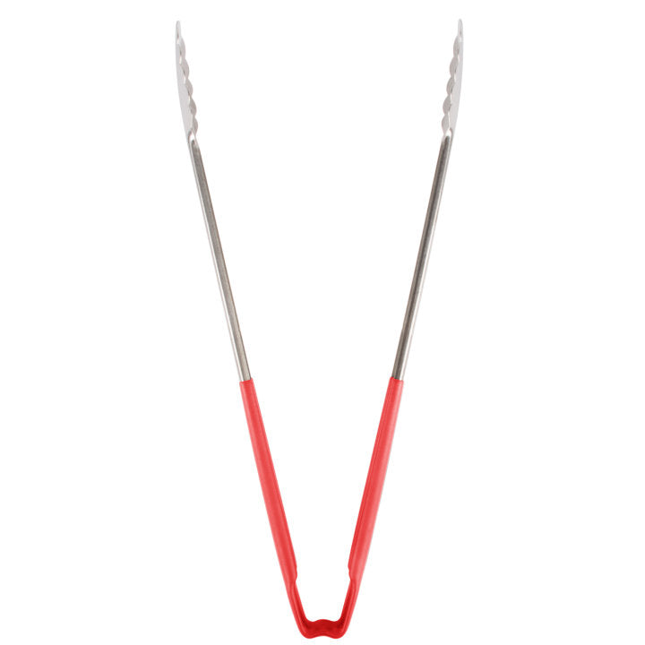 16-inch stainless steel one-piece scalloped tongs with red Kool-Touch® handle