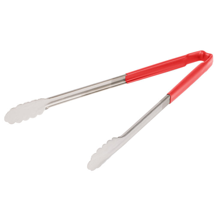 16-inch stainless steel one-piece scalloped tongs with red Kool-Touch® handle