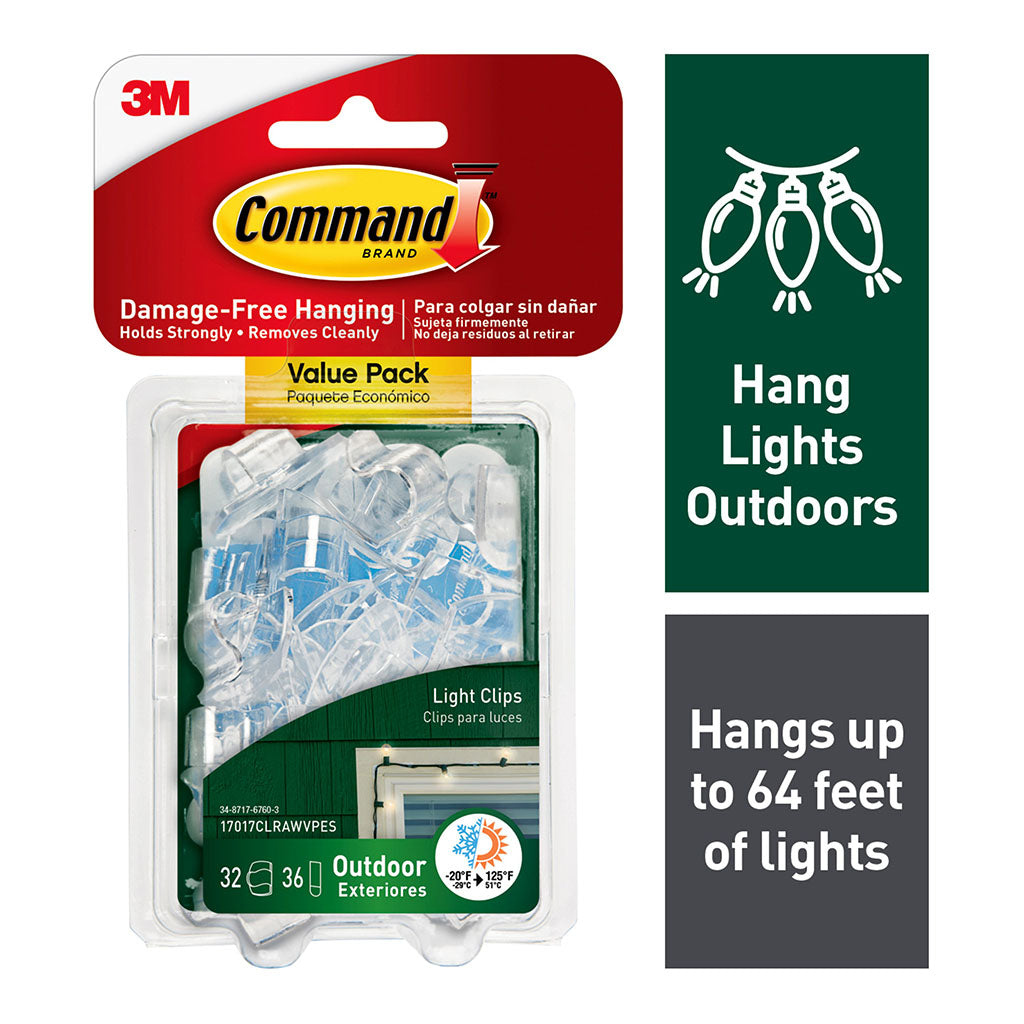 Command Outdoor Light Clips 17017CLRAWVPES Clear, Pack of 32