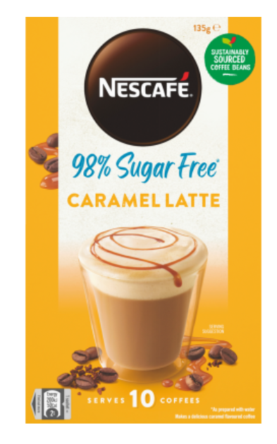 Nescafe 98% Sugar Free Caramel Latte Coffee Sachets 10pk