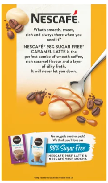 Nescafe 98% Sugar Free Caramel Latte Coffee Sachets 10pk
