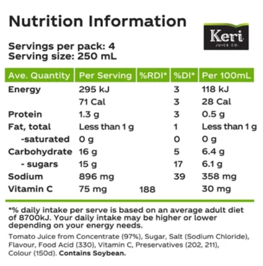 Keri Juice Kitchen Premium Spicy Tomato Juice 1l