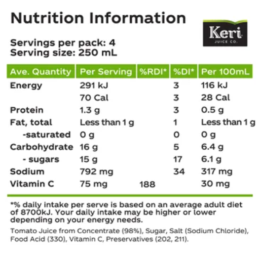 Keri Juice Kitchen Premium Tomato Juice 1l