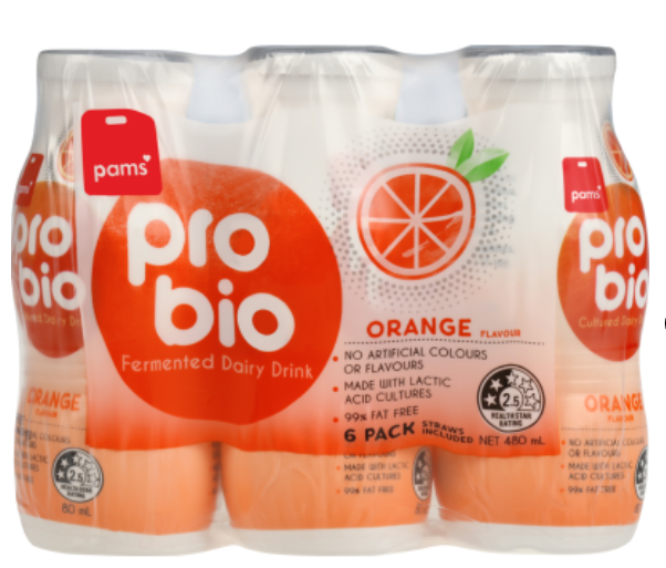 Pams Orange Pro Bio Cultured Dairy Drink 6pk - Cafe Supply