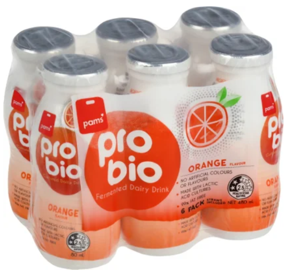 Pams Orange Pro Bio Cultured Dairy Drink 6pk - Cafe Supply