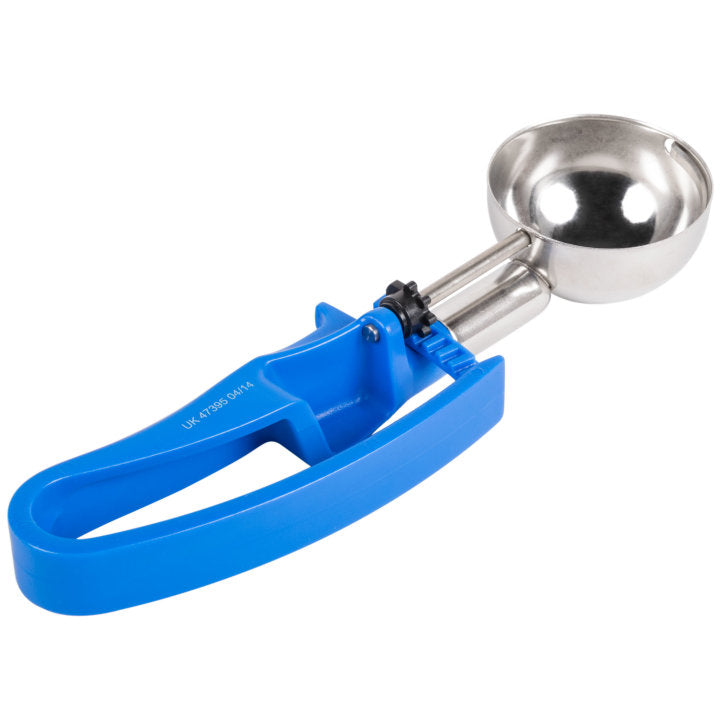 2-ounce disher with royal blue squeeze handle