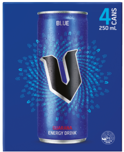V Blue Guarana Energy Drink 4 x 250ml - Cafe Supply