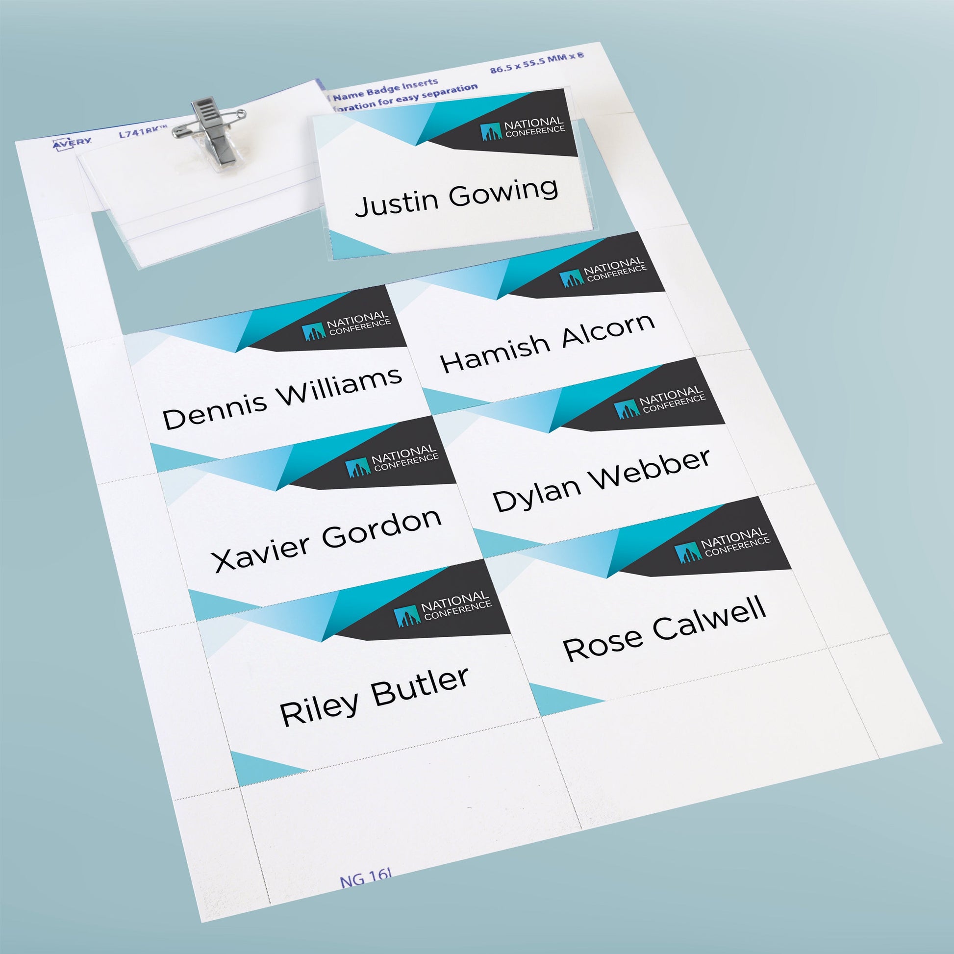 Avery Card Name Badges Kit 86.5x55.5mm 8up 3 Sheets Inkjet Laser L7418 - Cafe Supply
