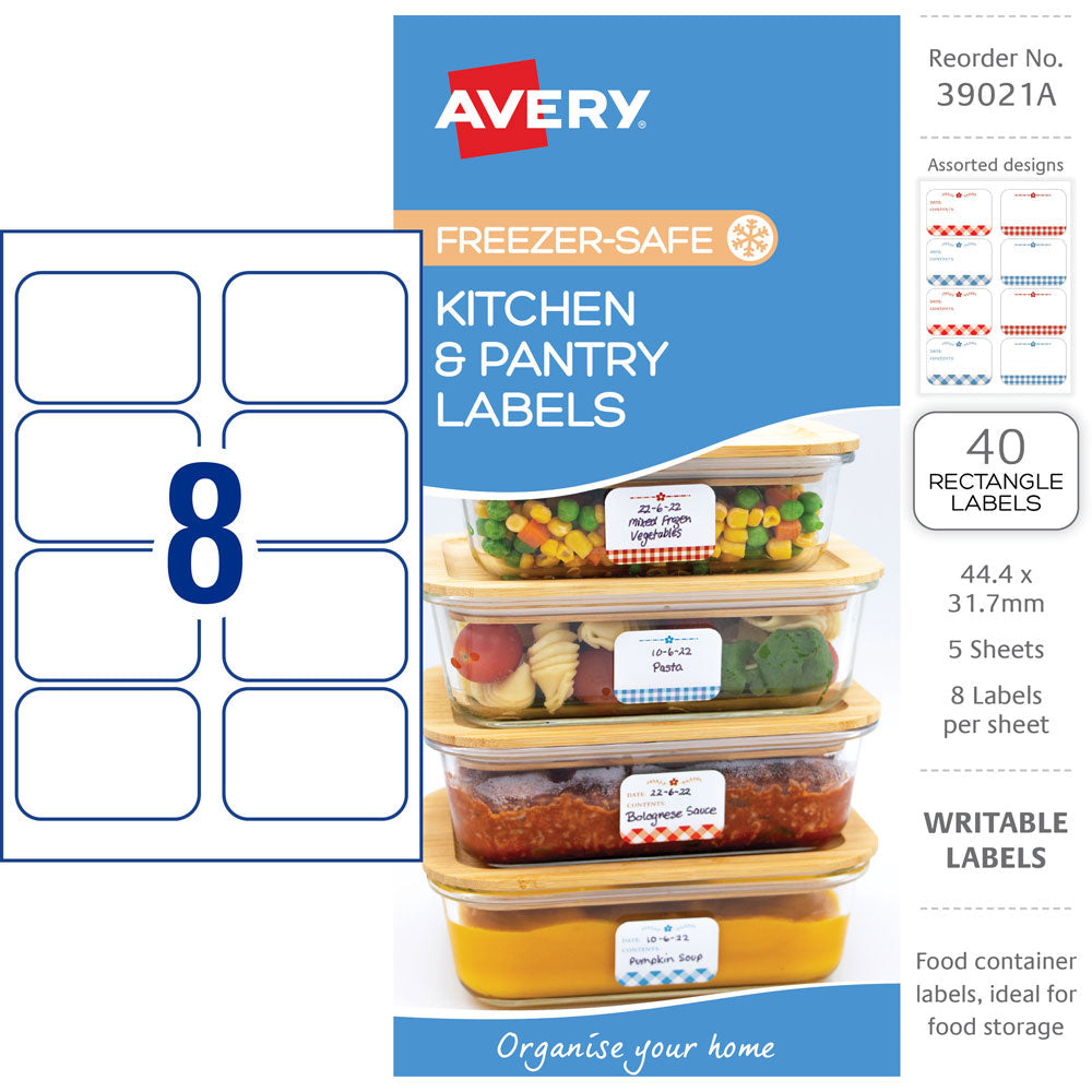Avery Kitchen & Pantry Freezer Safe Labels Gingham 44x31mm 8up 5 Sheets - Cafe Supply