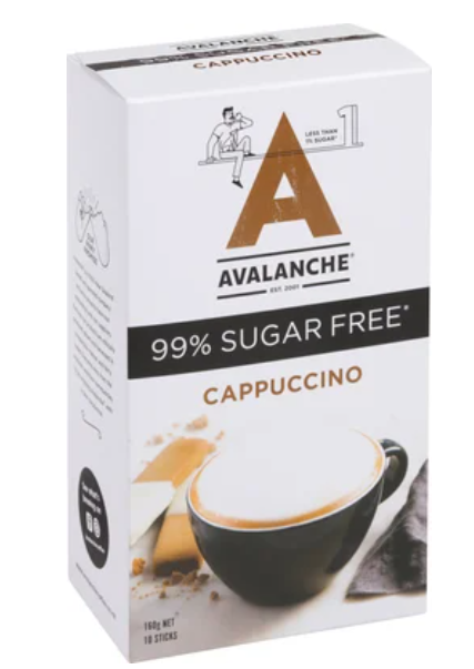 Avalanche 99% Sugar Free Cappuccino Coffee Sticks 10 x 16g - Cafe Supply