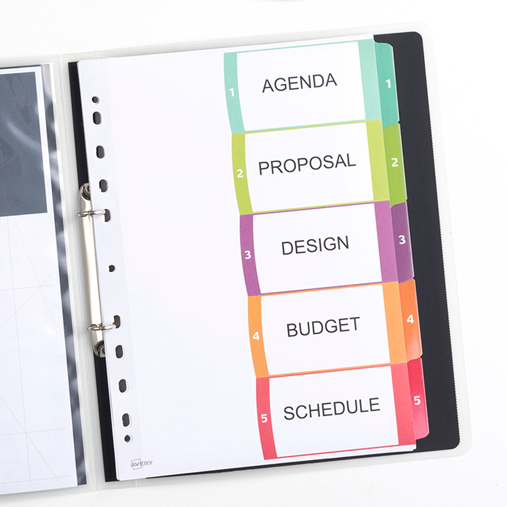 Avery Customisable Table Of Contents A4 1-5 Tabs Coloured L7411-5 - Cafe Supply