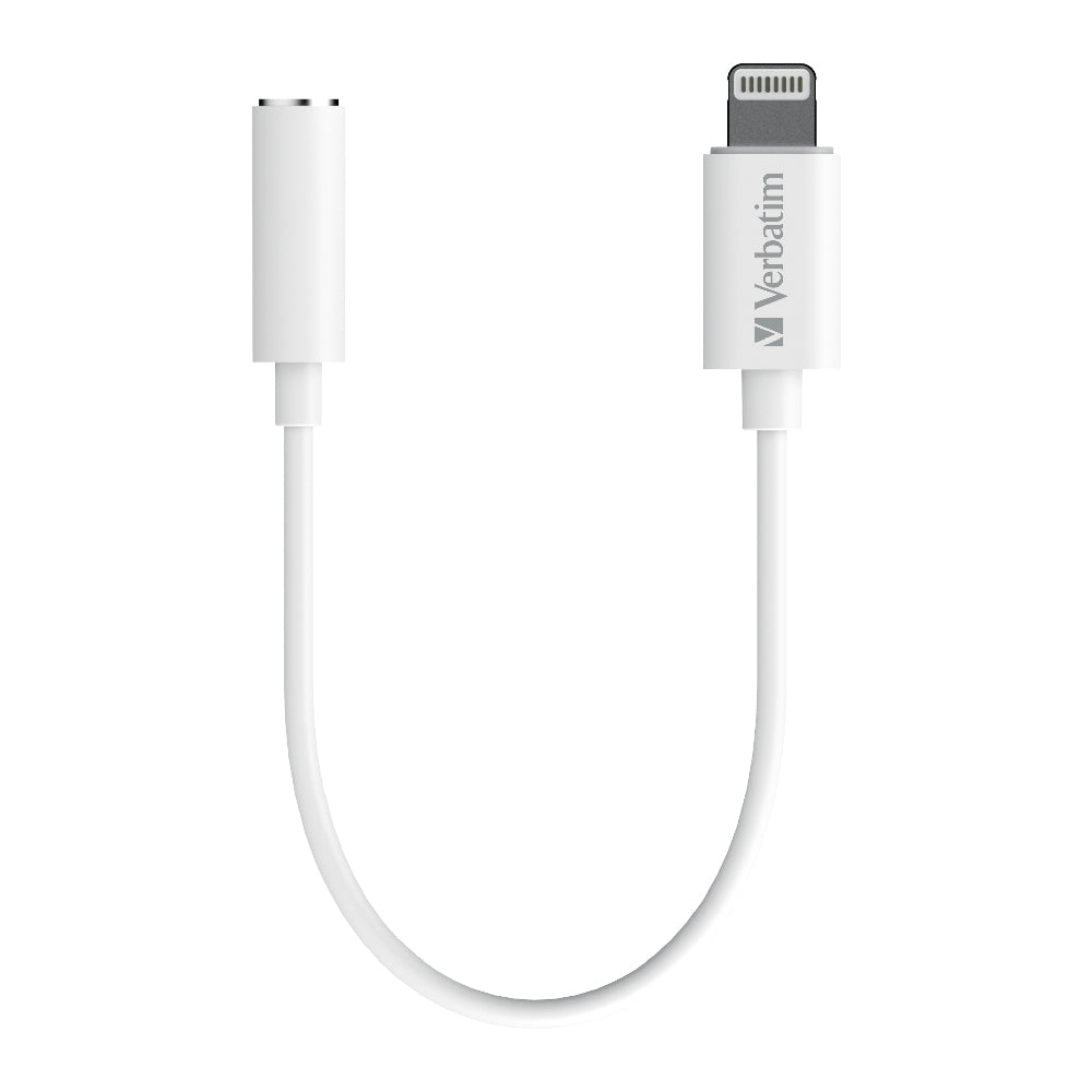 Verbatim Essentials Lightning to 3.5mm Headphone Jack 10cm White - Cafe Supply