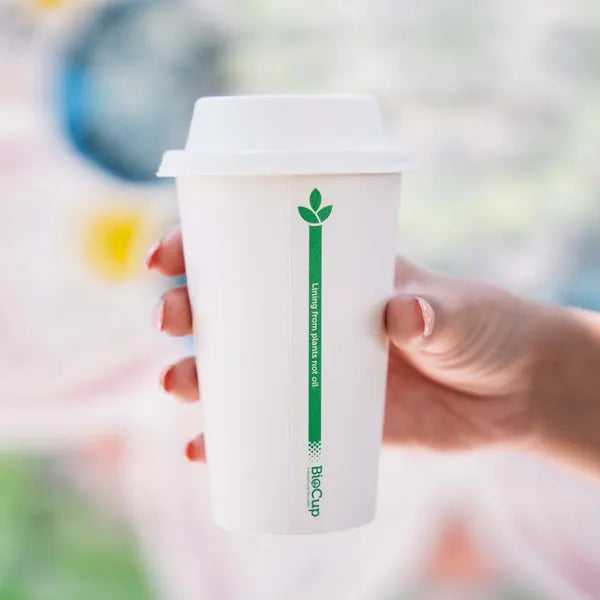 280ml / 8oz (80mm) White Green Line Single Wall BioCup - Cafe Supply