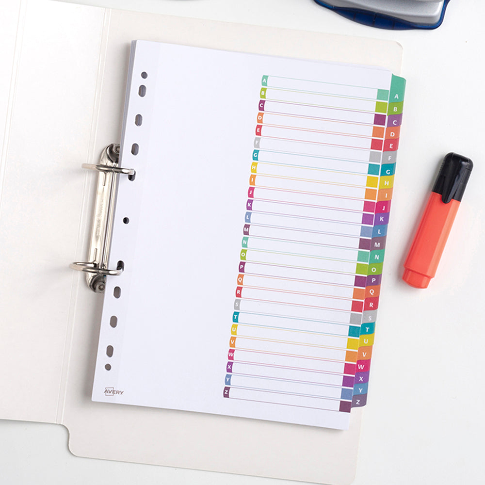 Avery Customisable Table Of Contents A4 A-Z Tabs Coloured L7411-26 - Cafe Supply