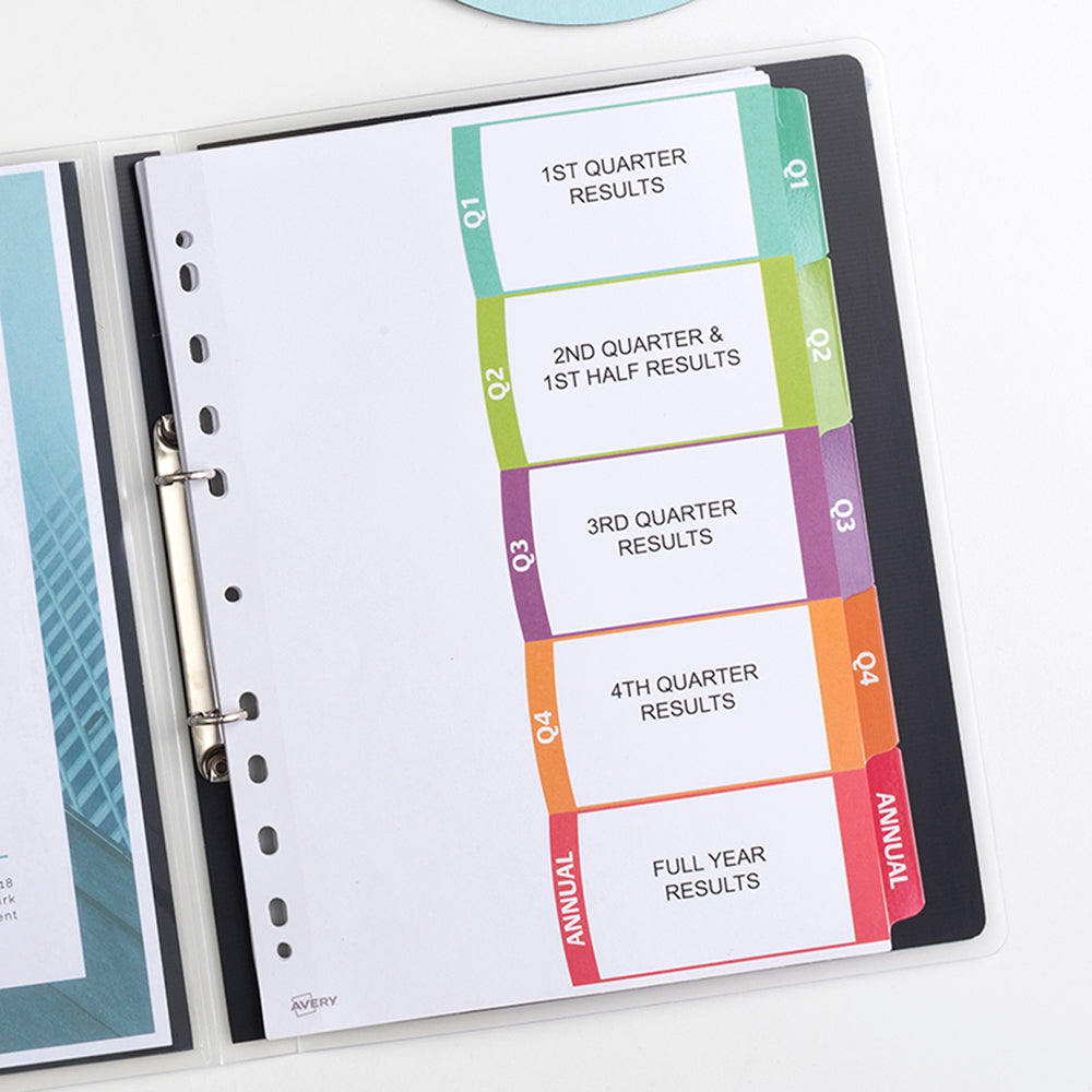 Avery Customisable Table Of Contents A4 Quarterly 5 Tabs Coloured - Cafe Supply