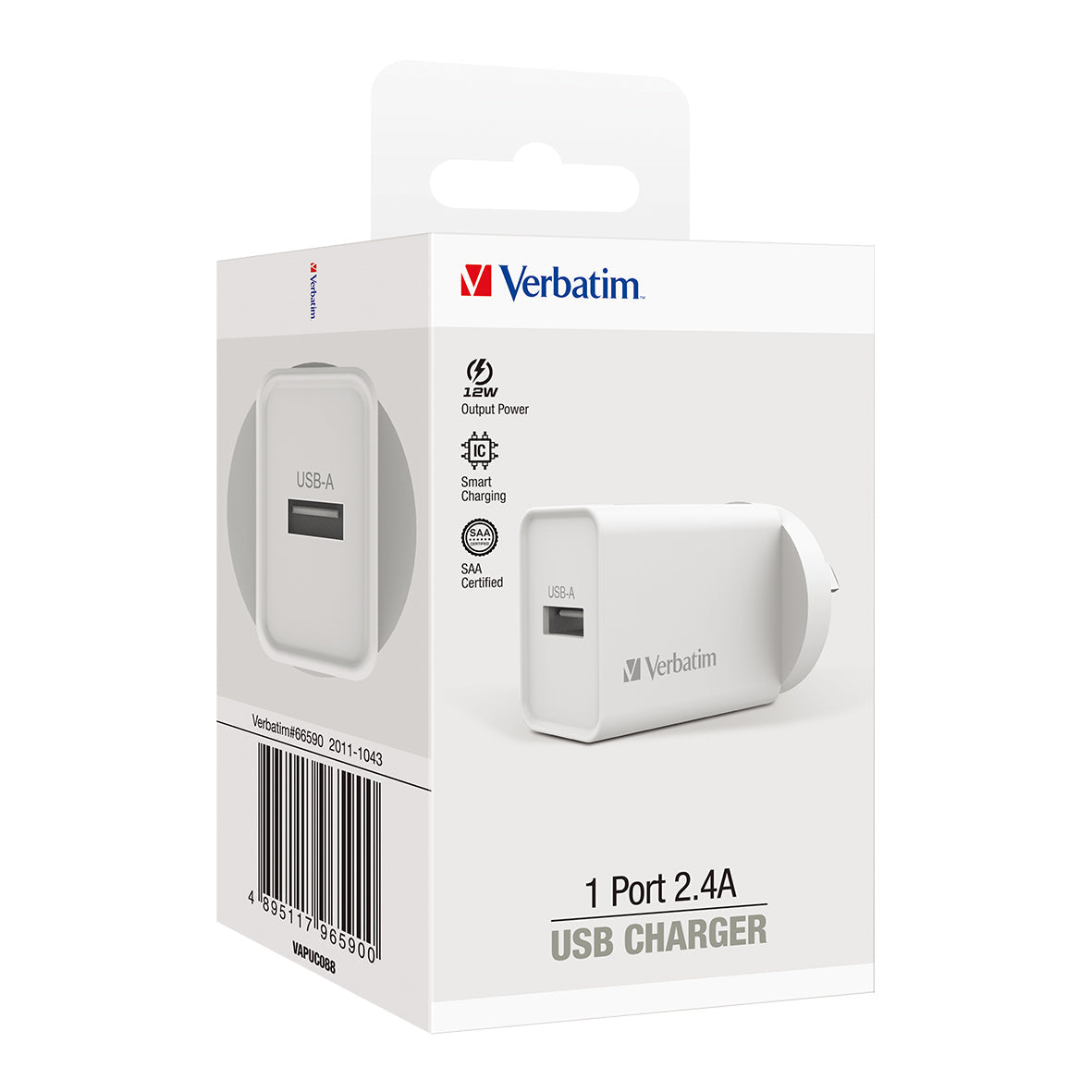 Verbatim Essentials USB Charger Single Port 2.4A White - Cafe Supply