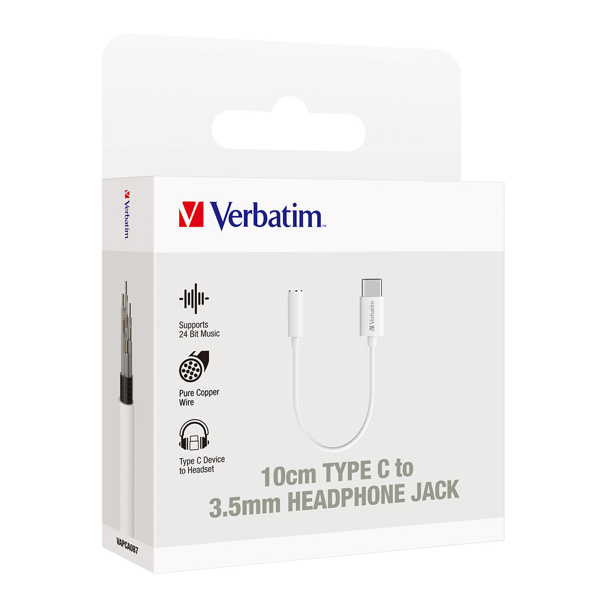 Verbatim Essentials USB-C to 3.5mm Headphone Jack 10cm White - Cafe Supply