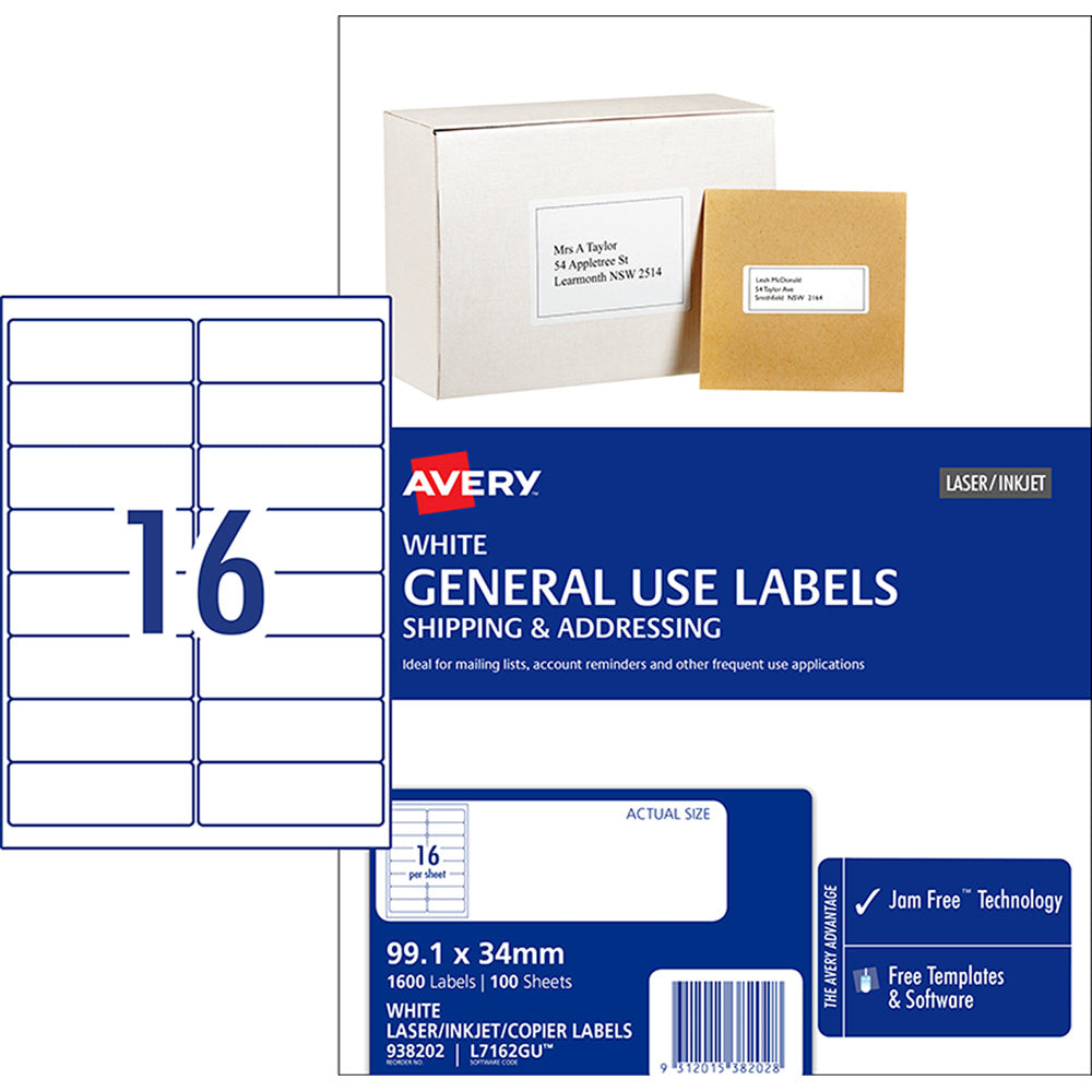 Avery Label L7162 General Use A4 16up 100 Sheets 99x34mm - Cafe Supply