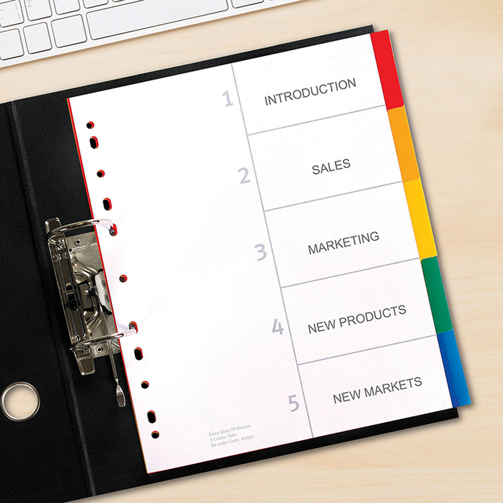 Avery Dividers A4 5 Tab Coloured PP Extra Wide - Cafe Supply