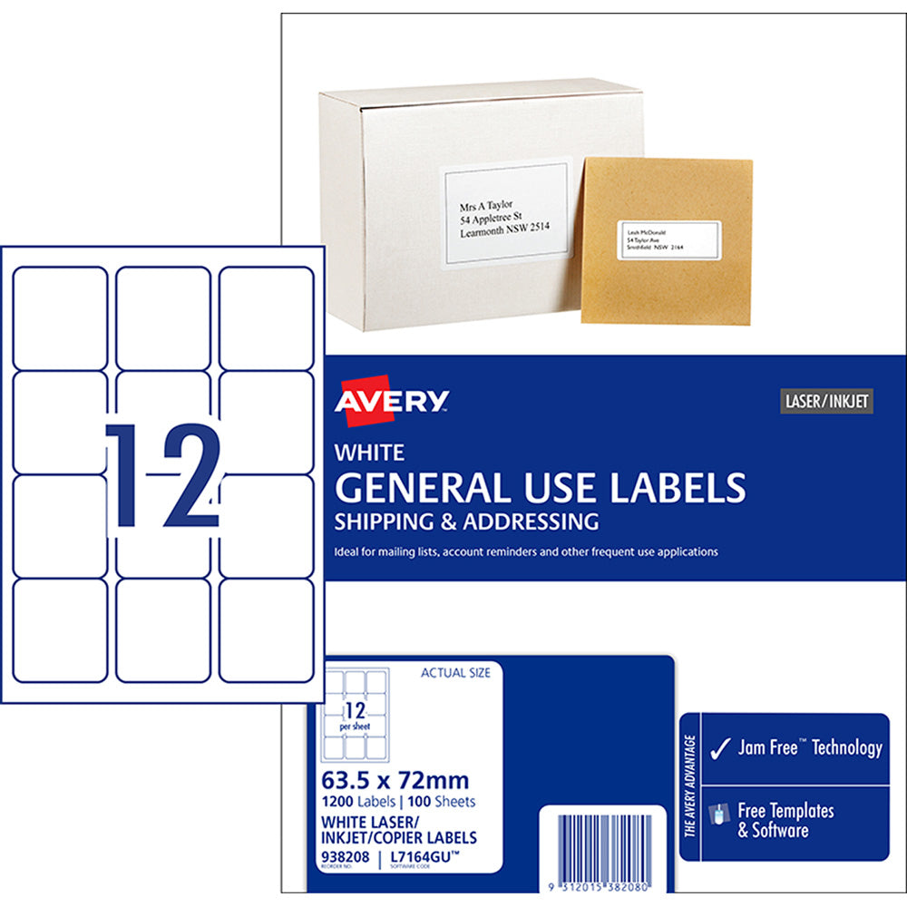 Avery Label L7164 General Use A4 12up 100 Sheets 63x72mm - Cafe Supply